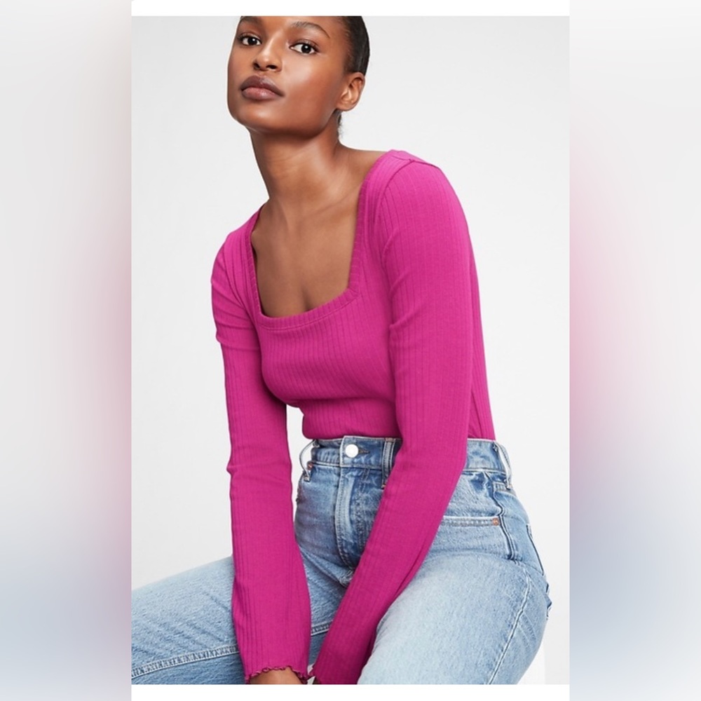 GAP square neck ribbed top - size M tall